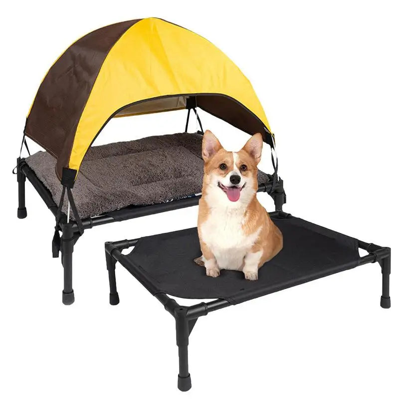 Outdoor Elevated Dog Bed With Foldable Removable Canopy Shade Tent