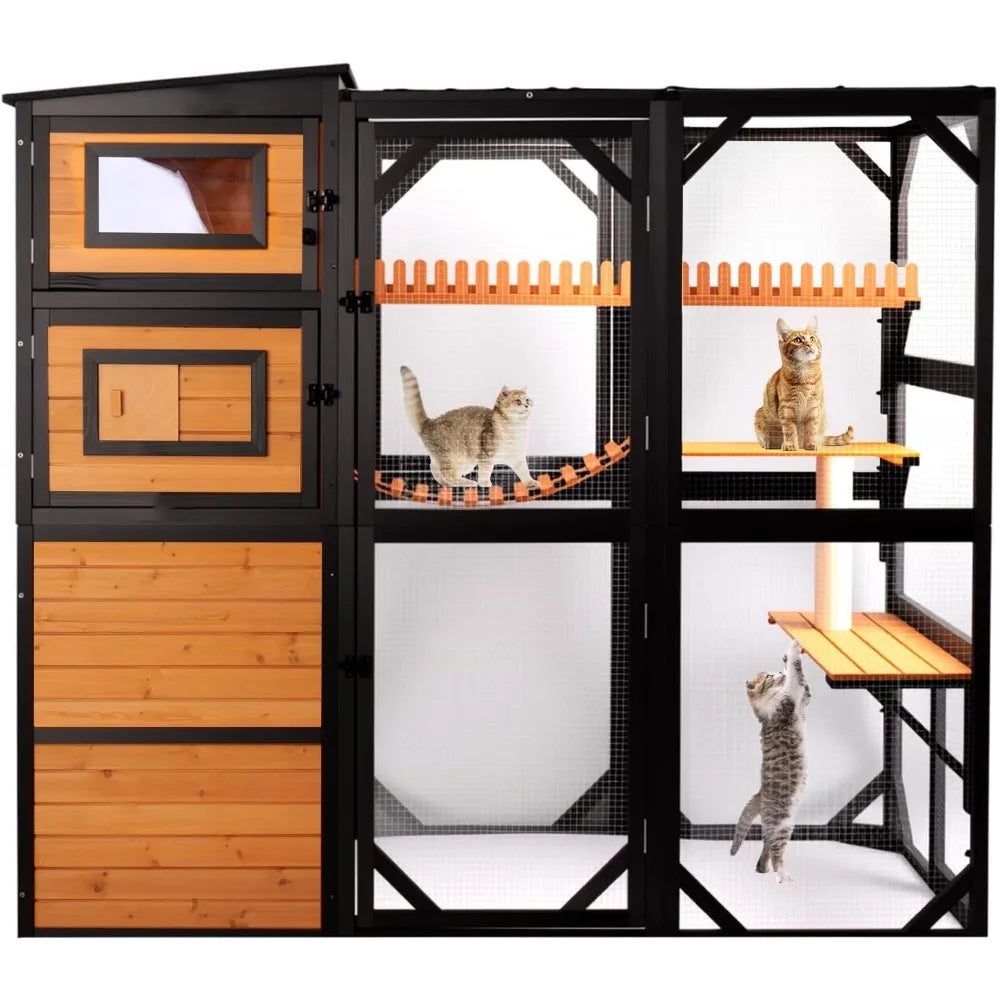Catio Outdoor Cat Enclosures, Large 4 Tiers Wood Cat House