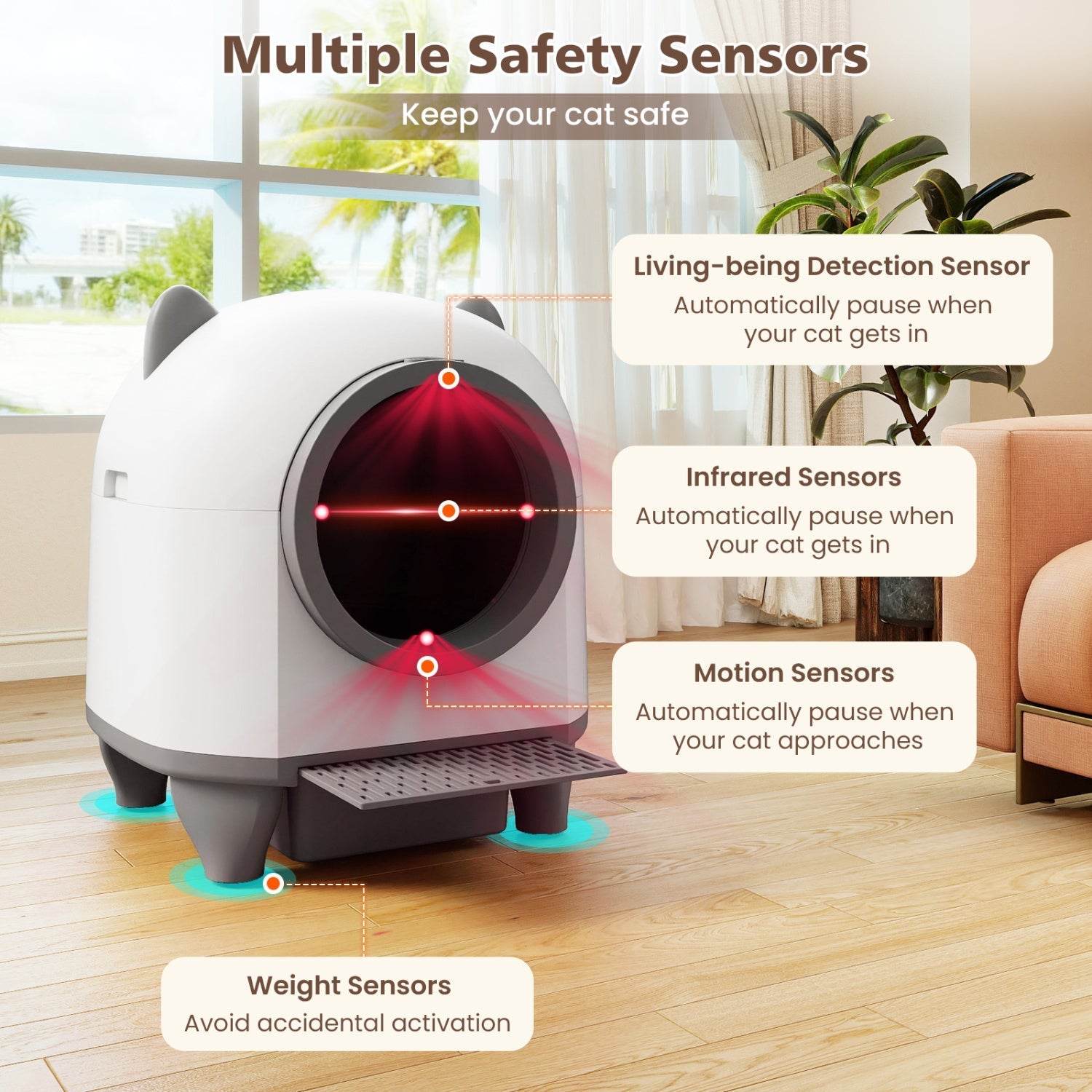 Self-Cleaning Litter Box with App Control for Multi-Cat Homes
