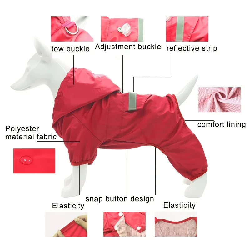 Dog Raincoat Double Waterproof Four Feet Wading Design]
