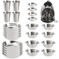 Set Of 26 Stainless Steel Camping Plates And Bowls