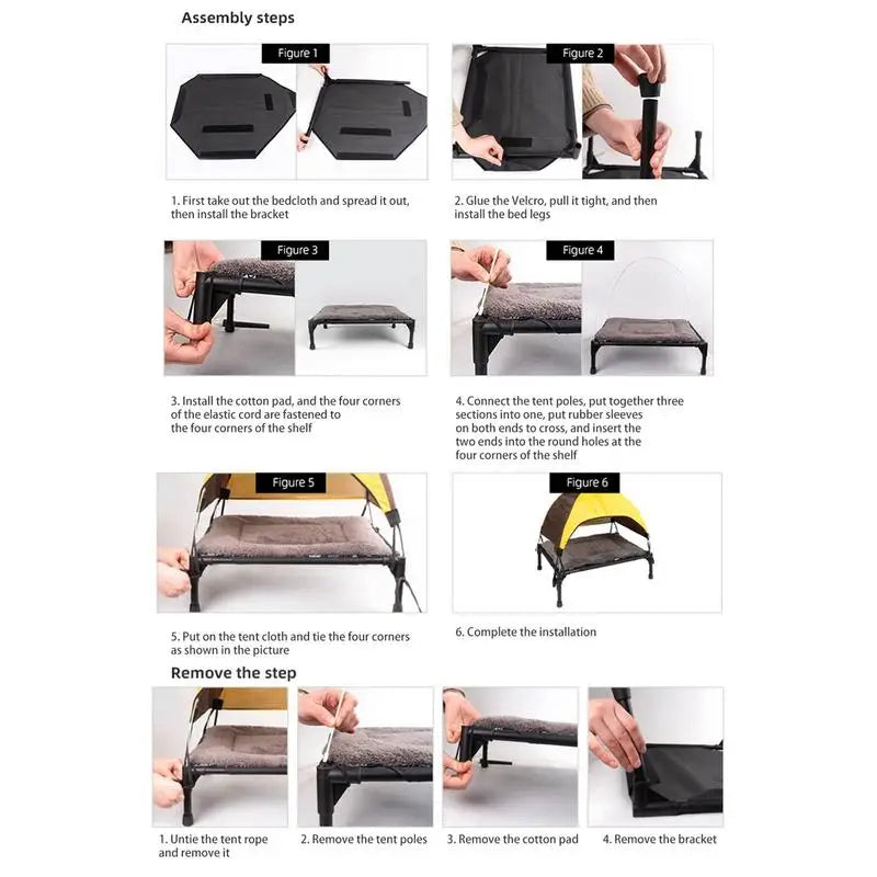 Outdoor Elevated Dog Bed With Foldable Removable Canopy Shade Tent