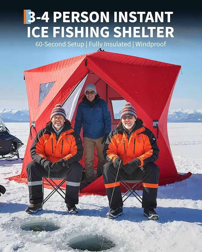 Insulated Pop-Up Ice Fishing Tent, 6-8 Person