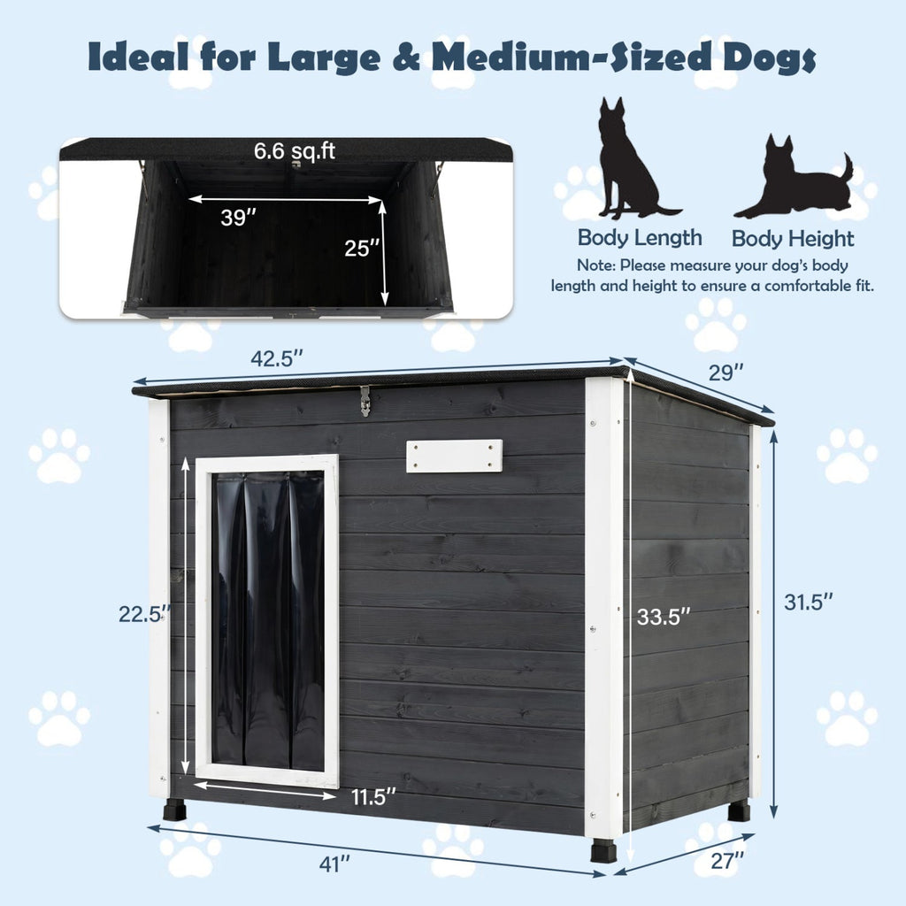 Wooden Dog House Outdoor with Openable Roof - Large