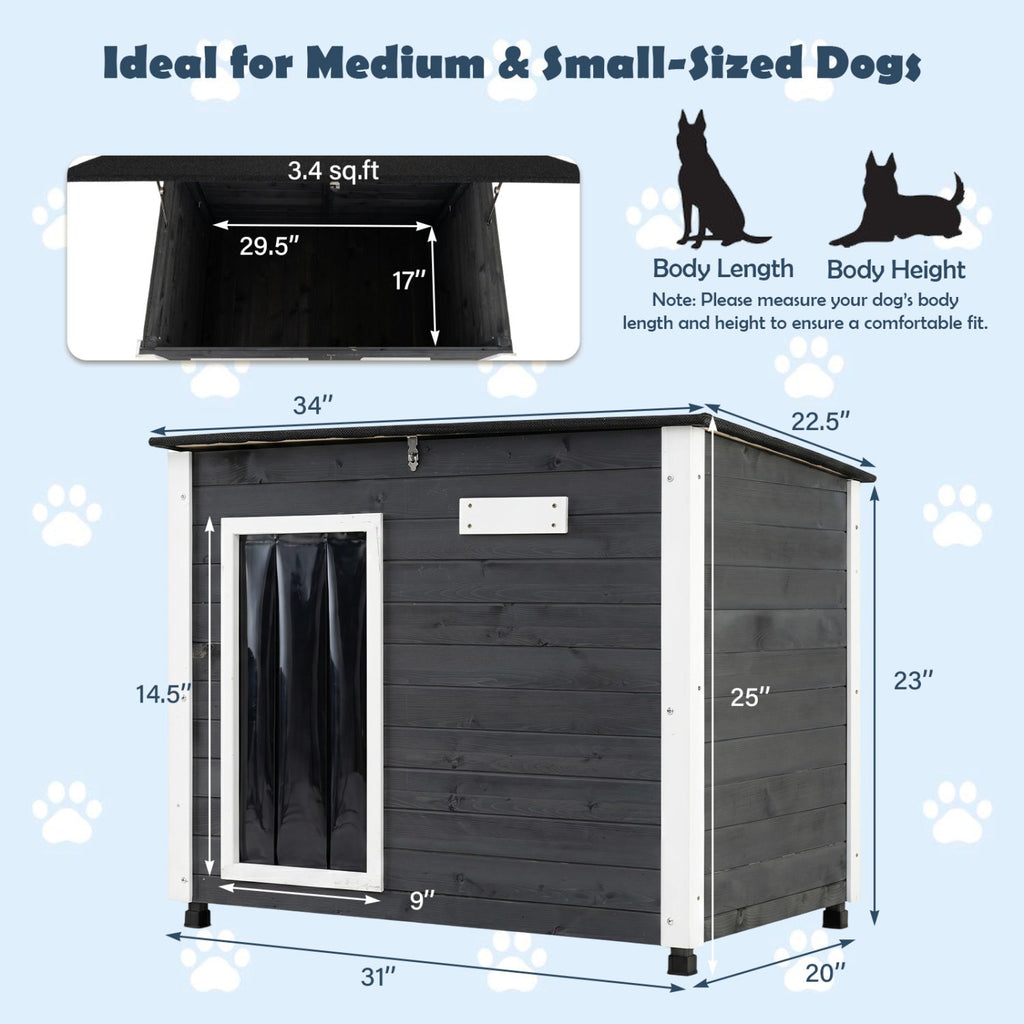 Wooden Dog House Outdoor with Openable Roof - Large