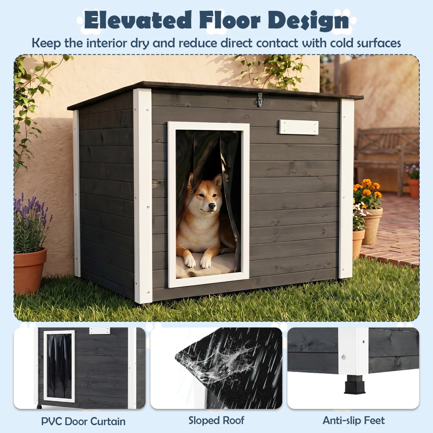 Wooden Dog House Outdoor with Openable Roof - Large