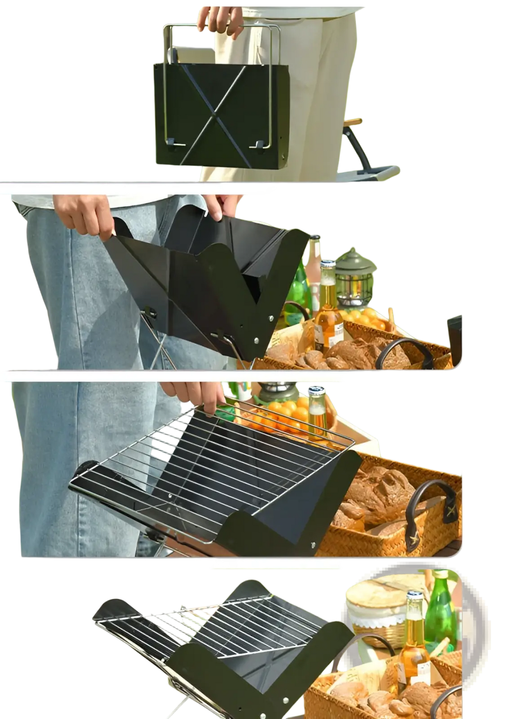 Portable Charcoal Grill Foldable Outdoor Camping Rack