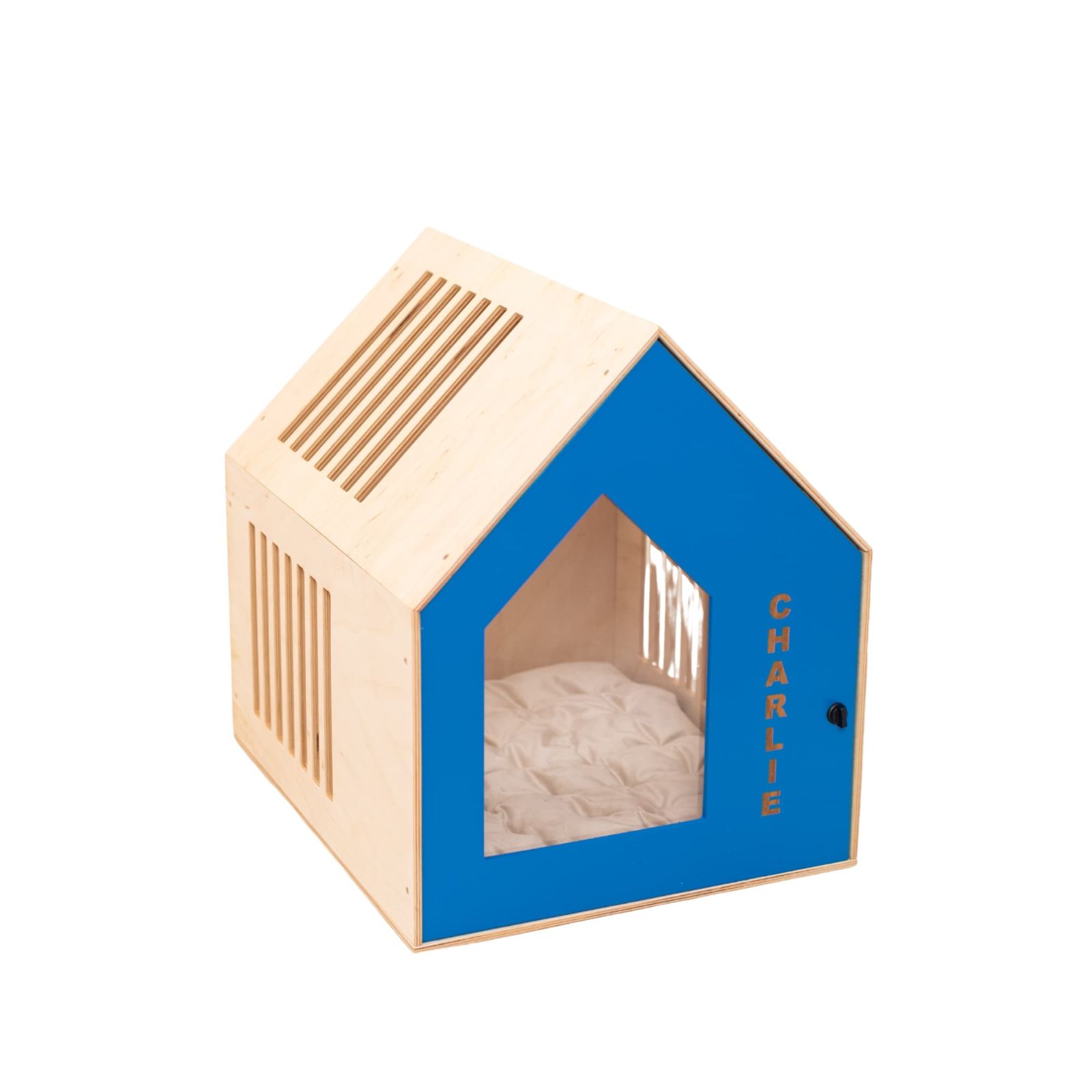 Booth-Style Wooden Dog House - Blue